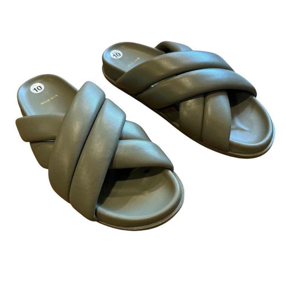 Revolve Anine Bing Lizzie Lamb Leather Slides in Green Khaki Sandals - Picture 6 of 11